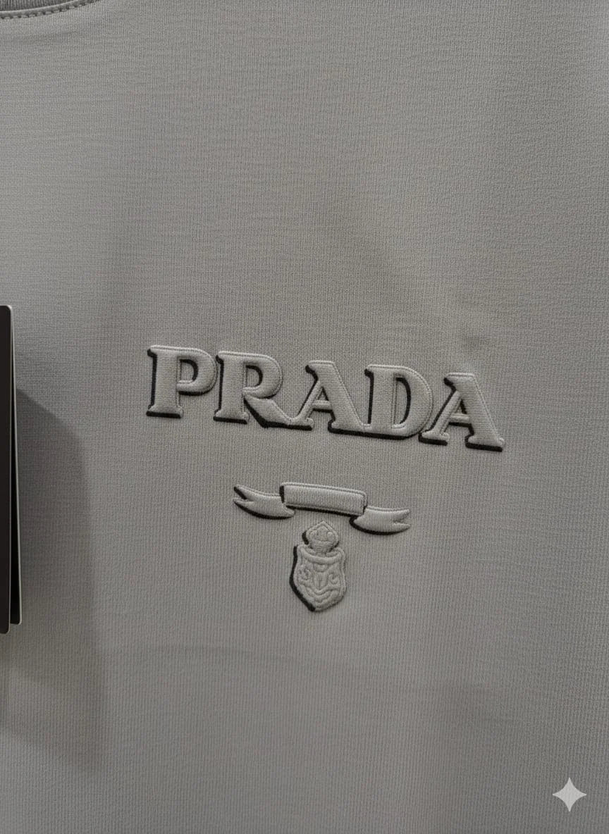 PRADA || Men’s Embossed Logo Cotton Crewneck T-Shirt – Luxury Slim Fit Tee