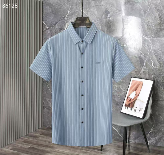 BOSS || Men’s Premium Striped Short-Sleeve Casual Shirt – Slim Fit, Breathable Cotton Blend