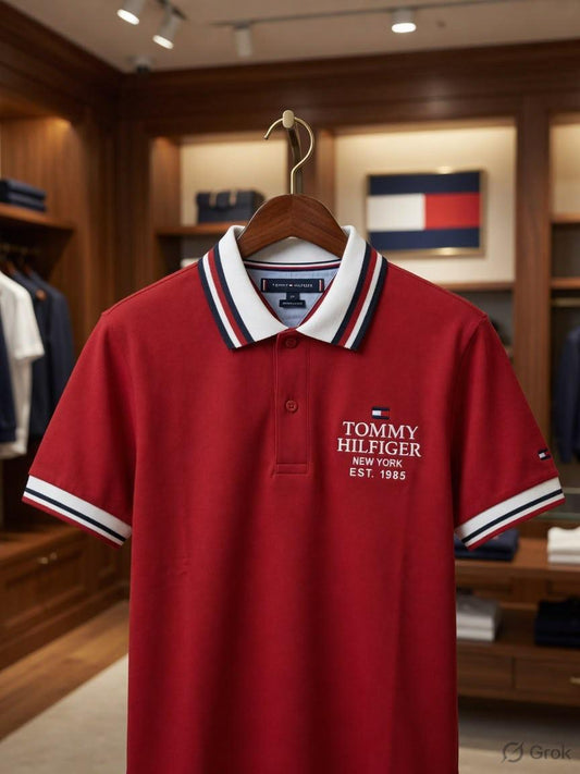 Tommy Hilfiger Kids red cotton matty polo T-shirt for boys