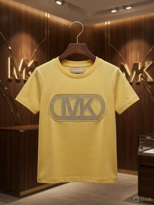Michael Kors Kids yellow premium rhinestone logo T-shirt for boys and girls