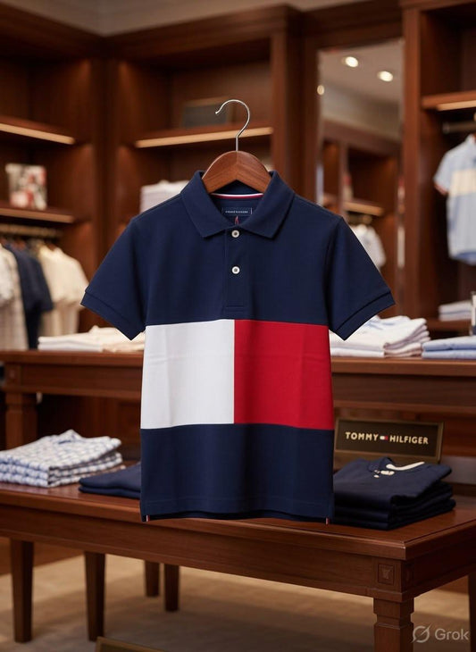 Tommy Hilfiger Kids navy blue premium cotton polo T-shirt for boys