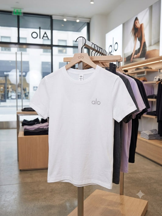 ALO Premium Logo Tee in White – Product Shot