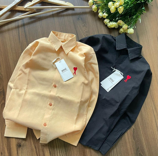 AMI Paris Kids Embroidered Oxford Shirts – Yellow & Black Combo