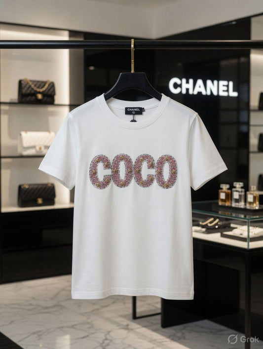Chanel white premium Italian cotton T-shirt for women