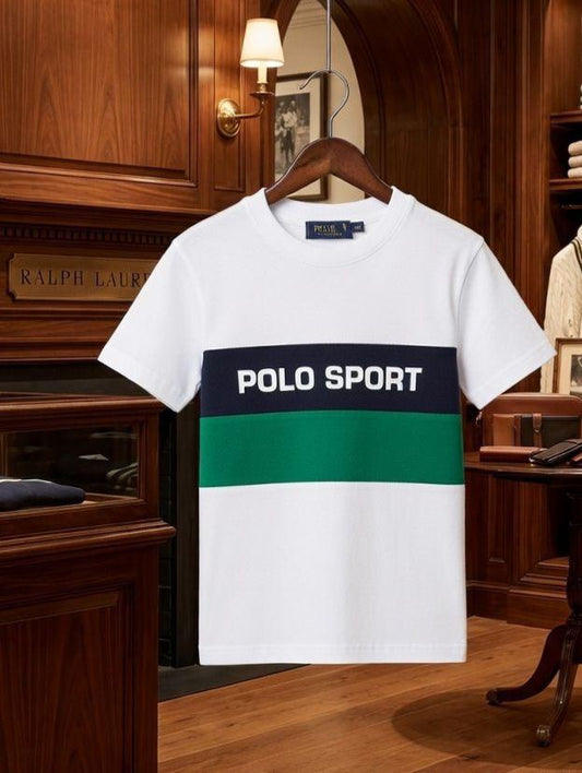Ralph Lauren Kids Round Neck Cotton Peach Tee in White