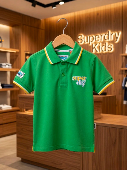 Superdry Kids Cotton Mercerised Polo in Green – Front View
