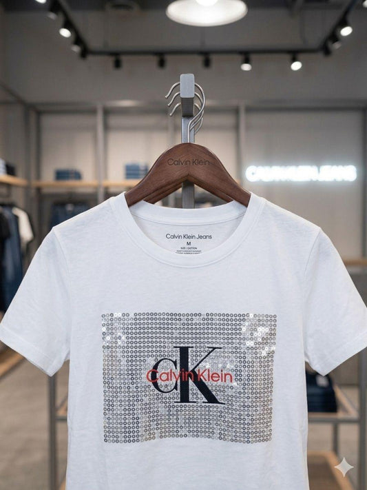 Calvin Klein white premium cotton peach fabric T-shirt for women