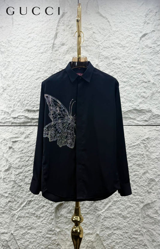 Gucci men's navy Japanese fabric regular fit shirt with imported stone work