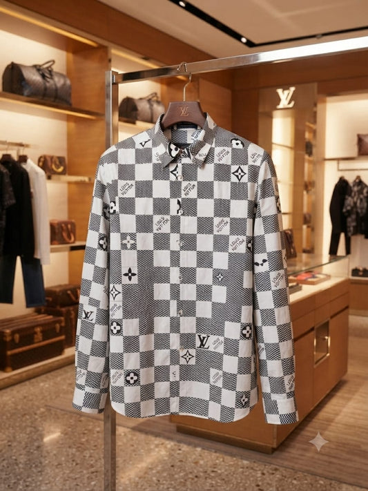 Louis Vuitton men's grey premium Crush cotton regular fit shirt