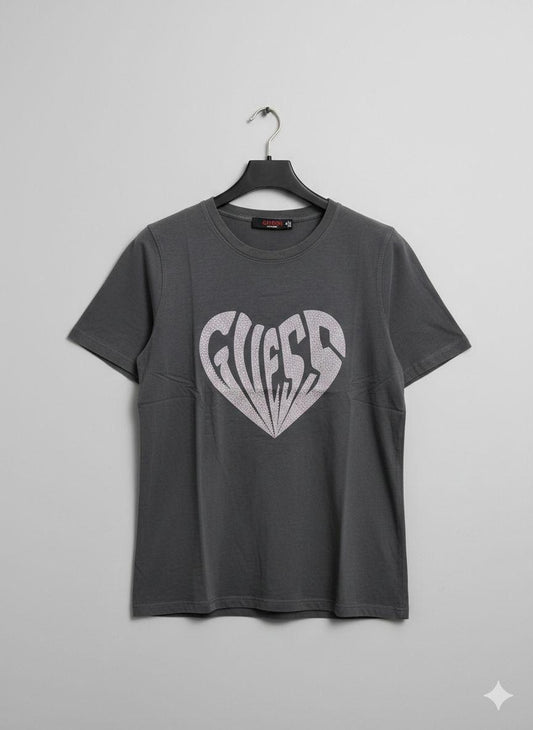 Guess grey premium cotton peach fabric T-shirt for women