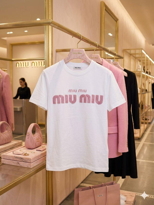 Miu Miu white women's t shirt with embroidered towel logo