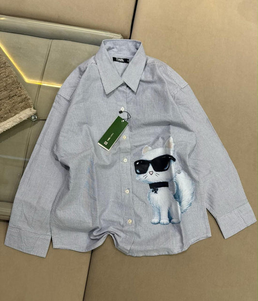 Karl Lagerfeld sky blue women's t shirt premium cotton Oxford fabric