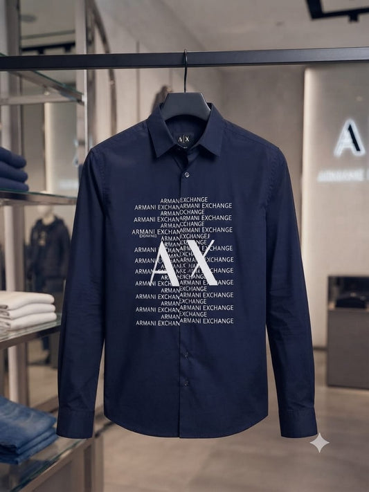 ARMANI 2026 premium blue fashion shirt front view