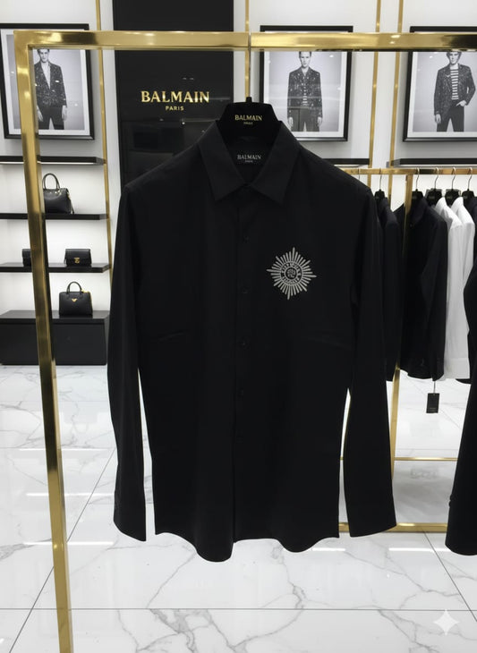 BALMAIN 2026 Paris premium black cotton shirt front view