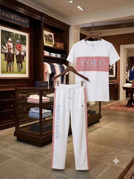 POLO RALPH LAUREN || Women's White & Dust Pink Co-ord Set | Luxury Loungewear