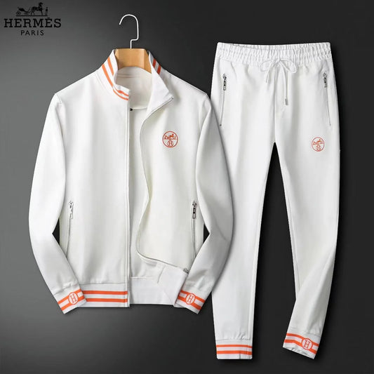 HERMES || Men Black/White Tipped Detail Tracksuit- FASHION MYST