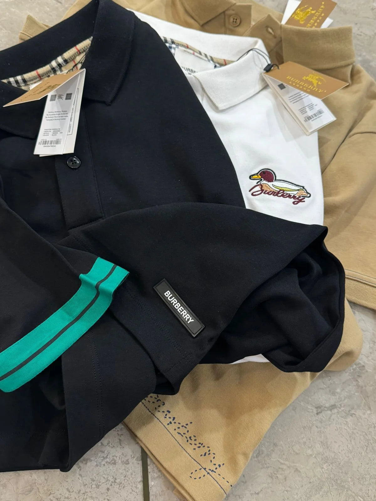 BURBERRY || Striped-Cuffs And Duck Logo Polo Tees- FASHION MYST