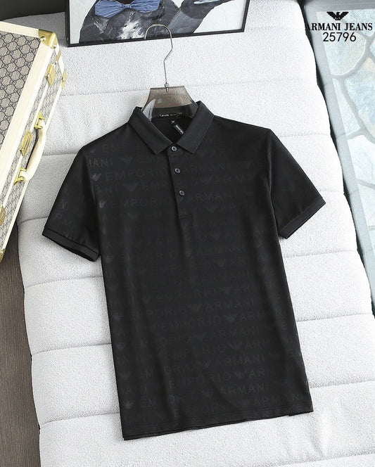 ARM*NI JE*NS || Lyocell-Blend Jersey T-Shirt With All-Over Flock Logo Lettering- FASHION MYST