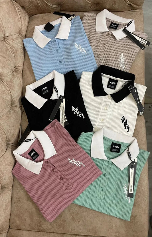 AMIRI || Fashionable Women's Embroidered Logo Polo T-Shirt- FASHION MYST