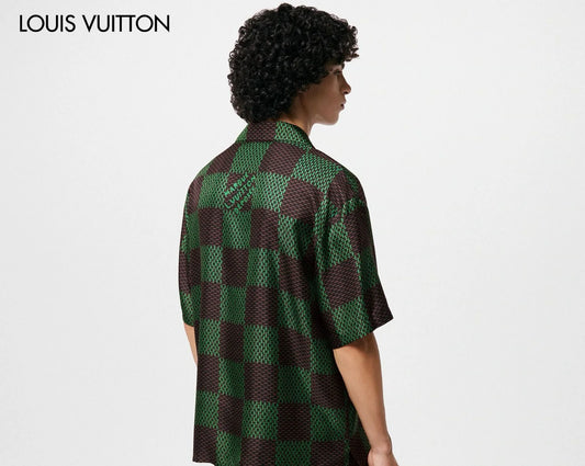 LOUIS VUITTON || Open Collar Short-Sleeved Damier Silk Shirt- FASHION MYST