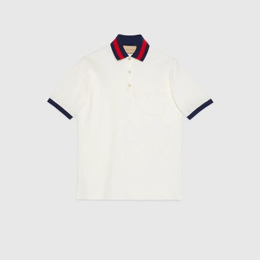 GUCCI || Web Green/Red Stripe-Collar Piqué Polo T-Shirt Men- FASHION MYST