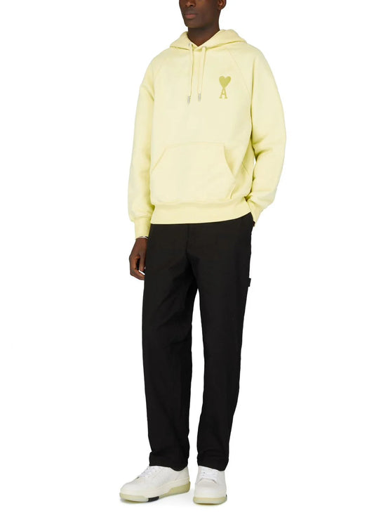 AMI PARIS || Heart Wool Long Sleeves Logo Designers Pale Yellow Hoodies FASHION MYST