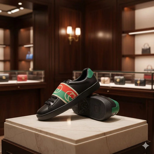 GUCCI || Ace Elastic Web Interlocking GG Black Sneaker - FASHION MYST