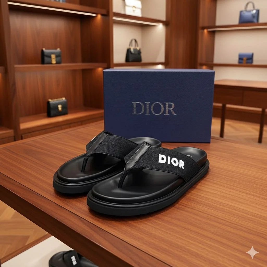 CHRISTIAN DIOR || Men’s Aqua Thong Sandals – Embroidered Logo Luxury Flip-Flops