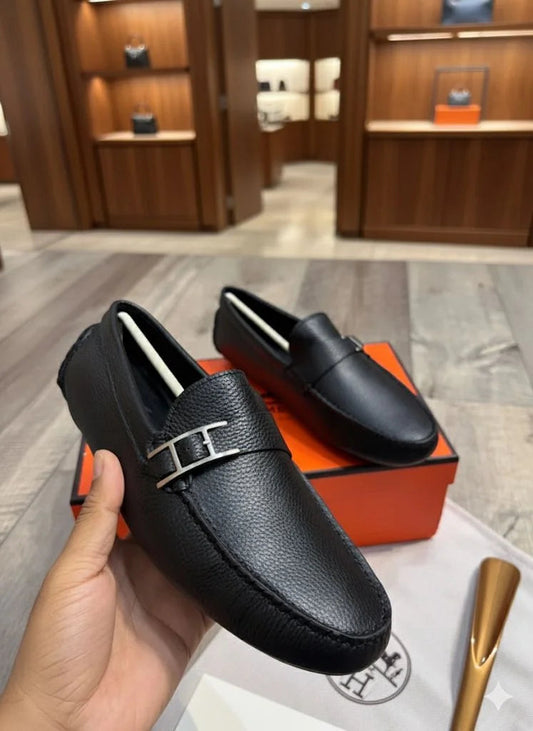 HERMES || Paris Men's Ancora Loafers – Black Grained Epsom Calfskin with Palladium Hardware FASHION MYST