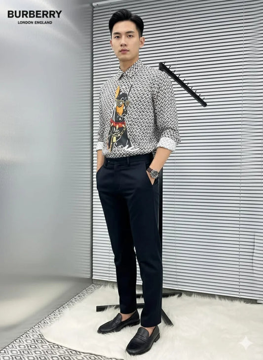BURBERRY || Burberry Men’s Doberman Graphic Monogram Print Slim-Fit Cotton Shirt