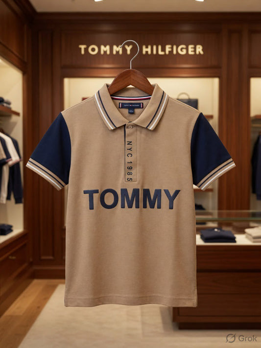 Tommy Hilfiger Kids beige cotton matty polo T-shirt for boys