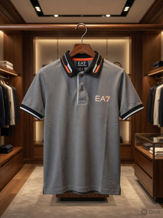 Emporio Armani Kids grey premium Lycra jacquard polo T-shirt
