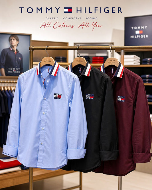 Tommy Hilfiger plus size Oxford cotton shirt collection for men in wine and blue regular fit