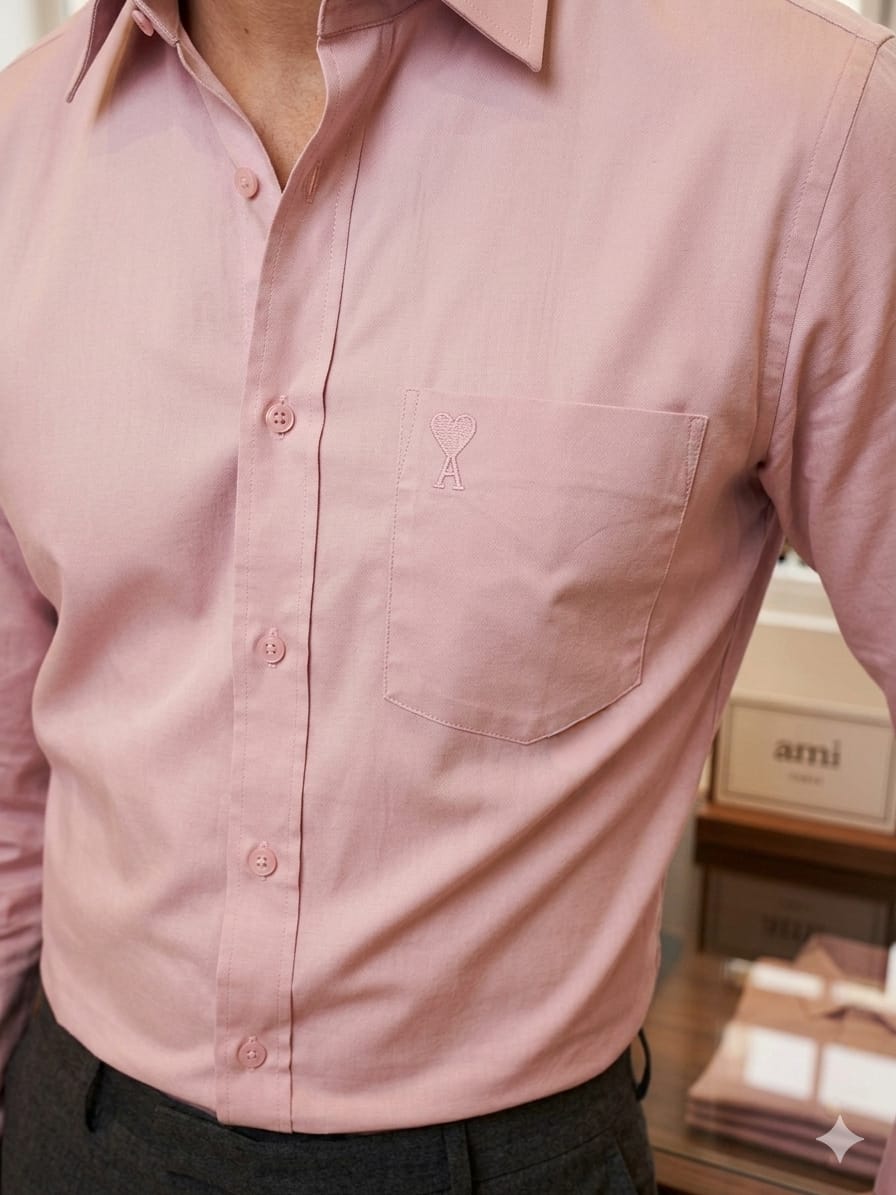 AMI Paris dark pink full sleeve cotton shirt for smart casual occasions