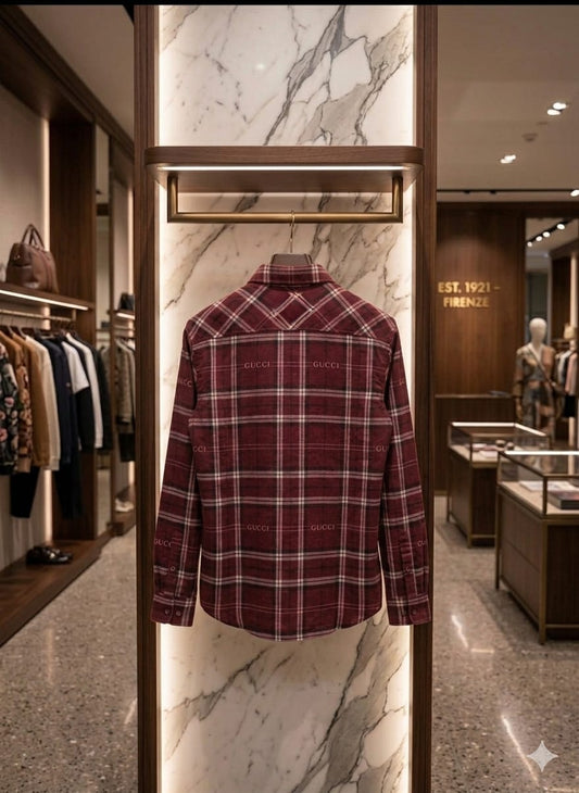 Men's Gucci red checked casual shirt made from cotton fabric