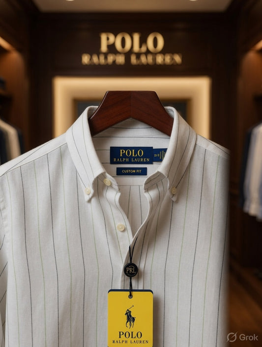 Men's Ralph Lauren white full sleeve cotton designer shirt with branded buttons
