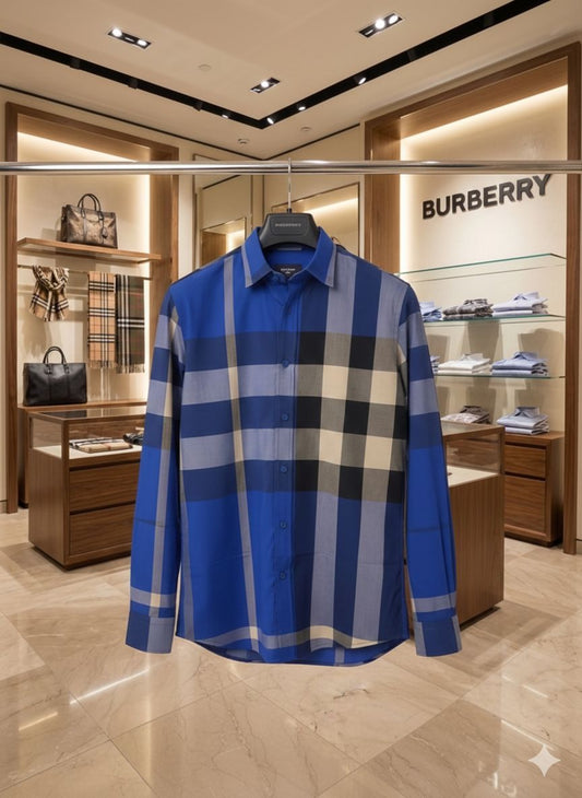 Blue checked cotton shirt for men with classic check pattern