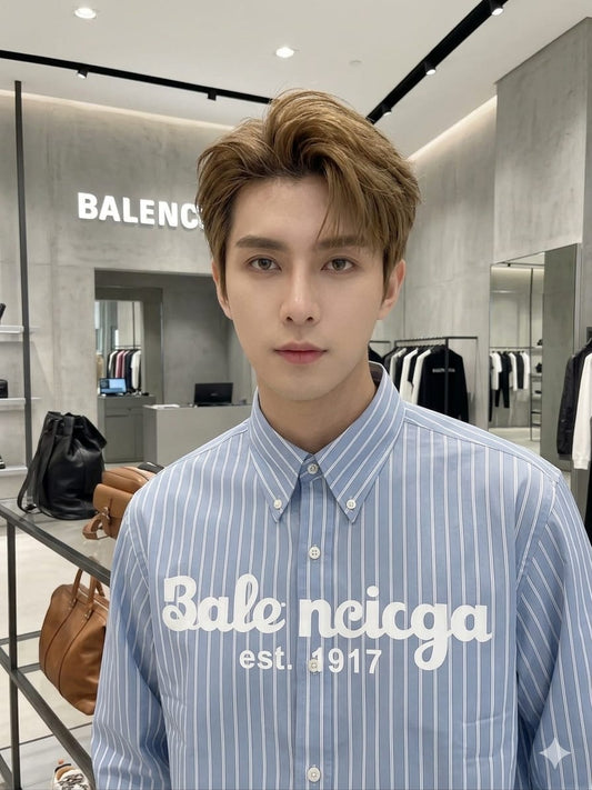 Premium Balenciaga sky blue full sleeve striped cotton shirt