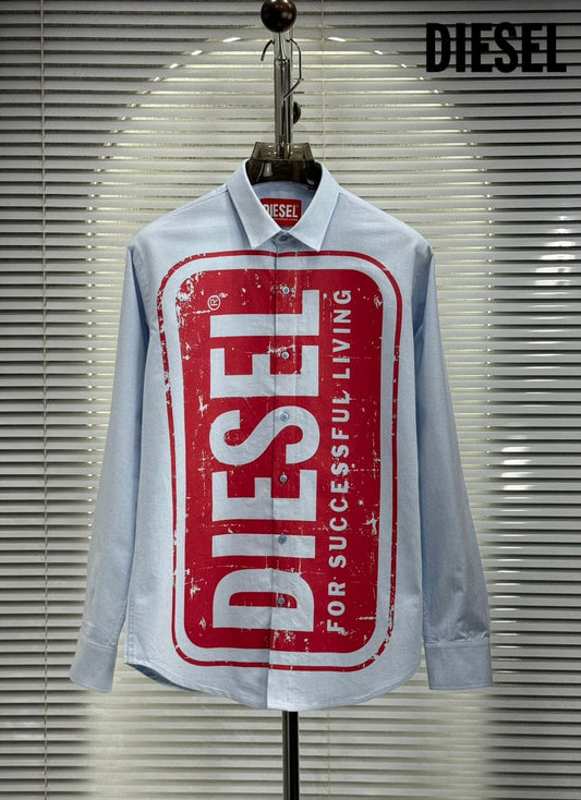 Diesel men's sky blue 2-ply Oxford cotton regular fit shirt