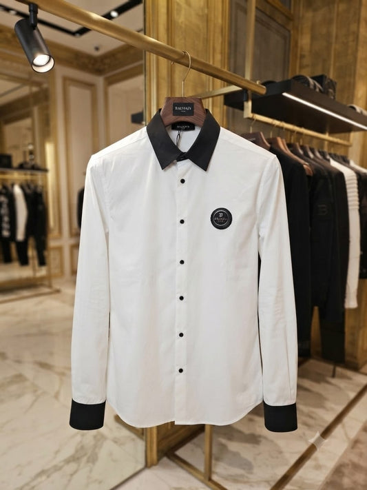 Balmain men's white premium Italian cotton regular fit shirt