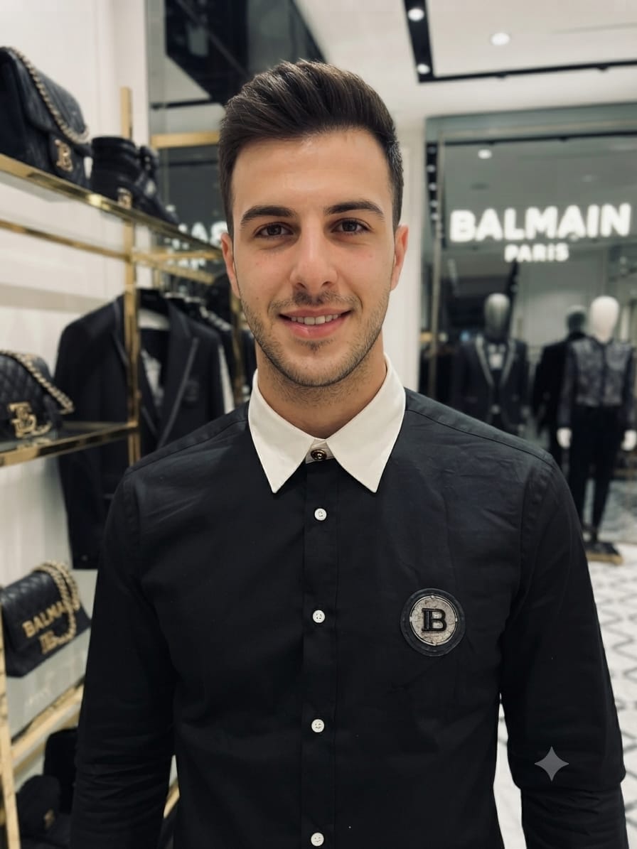 Luxury Balmain black regular fit cotton shirt
