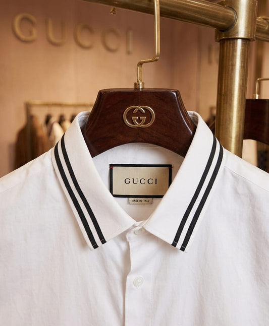 Premium Gucci white full sleeve cotton shirt for men with branded packaging