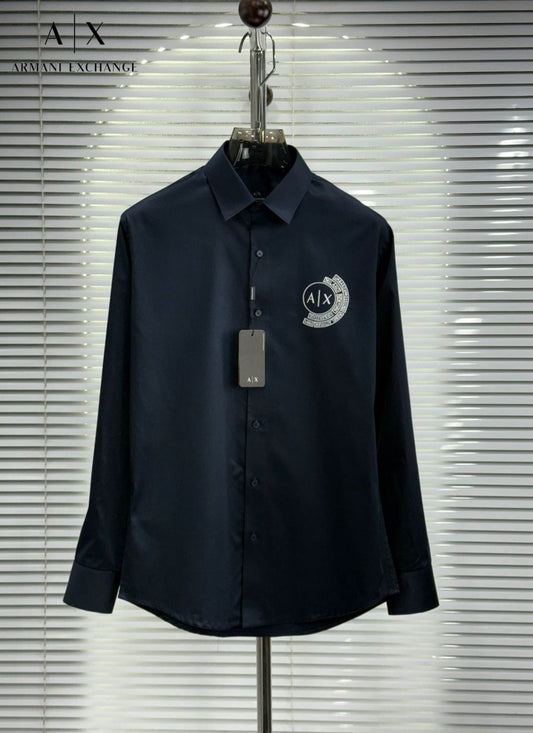 Armani Exchange navy Giza cotton regular fit shirt for men