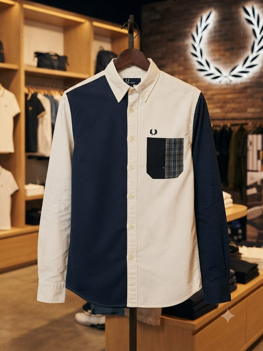 Fred Perry navy cotton twill regular fit shirt for men