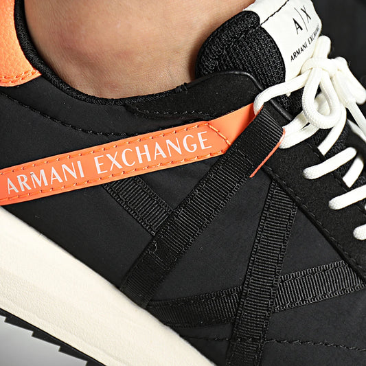ARM*NI EXCH*NGE || Appliqué-Logo Orange Stripe Panelled Sneakers- FASHION MYST