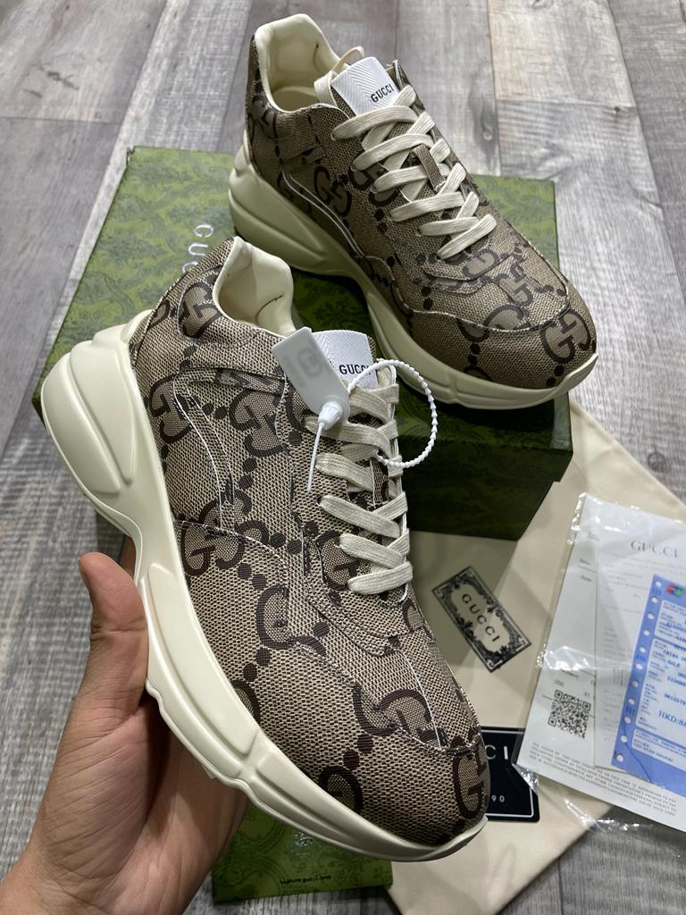 GUCCI RHYTON SNEAKERS JUMBO || GG COATED CANVAS BROWN - FASHION MYST