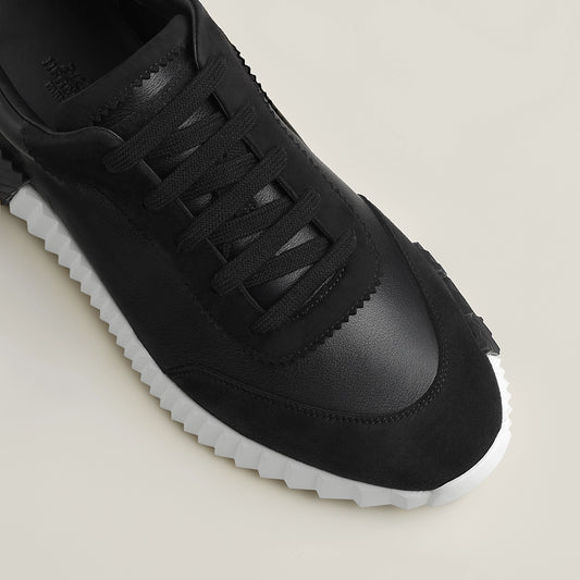 HERMES || Stylish Black Leather Bouncing Sneakers With Chunky White Sole