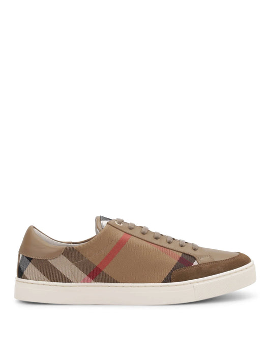 BURBERRY || Salmond Leather Check Sneakers - Beige - FASHION MYST