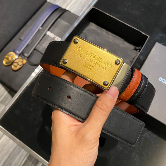 PREMIUM LOGO-PLAQUE REVERSIBLE LEATHER BELT - FASHION MYST