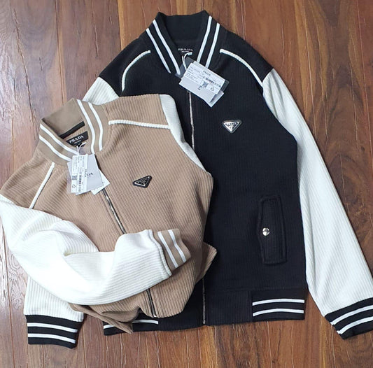 Melton Contrast Rib Varsity Bomber - FASHION MYST